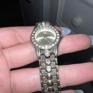 Silver, stainless steel, Bejeweled Watch